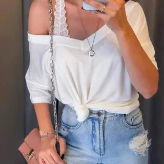 Moda feminina: Blusa tshirt decote v podrinha - G