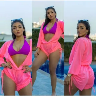 Macaquinho grepiada nas laterais, saída de praia transparente - AMARELO NEON