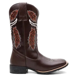 Bico Quadrado Botina Texana Masculina Couro Café - 40