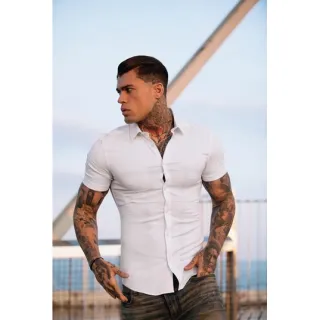 Manga Curta Camisa Social Lisa Masculina Slim Fit - Camisa Azul Marinho
