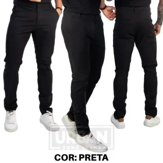 Calça Brim Social Masculina Esporte Fino com Elastano - AZUL MARINHO+CREME AREIA+PRETA