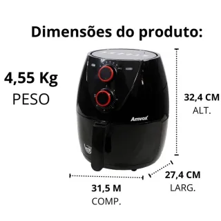 Fritadeira Elétrica Air Fryer ARF 1205 Amvox - Capacidade de 4,5 Litros e Sem Óleo - Preto