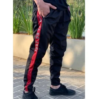 Treino Elastano/Tactel Calça Esportiva Masculina - PRETA COM LISTRA BRANCA