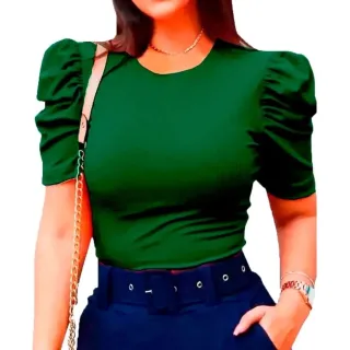 Blusinha Feminina Princesa Manga Curta Canelada Tamanho Único - Cinza