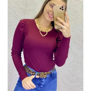 Moda Feminina Blusa Princesa Manga Longa Canelado 010 - Azul Marinho