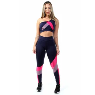 Top um ombro só + Calça Legging Degrade - Conjunto Fitness Academia - Cinza