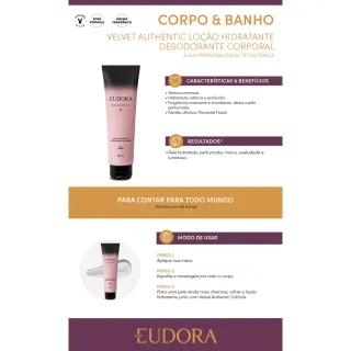Loção Hidratante Desodorante Corporal Eudora Velvet Authentic 150ml - Único