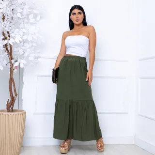 Moda feminina: Saia longa duas maria em viscolinho - Marsala