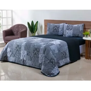 Promoção: Kit Dupla Face Edredom Casal + Jogo de Lençol - 8 Peças Variados - Floral