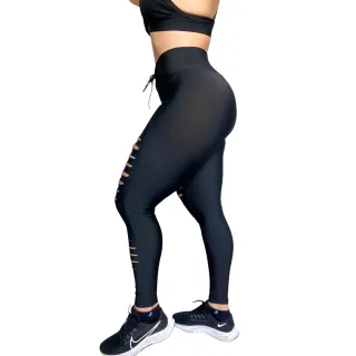 Legging Preta Rasgada + Top Fitness Cós Alto - Conjunto Academia - P