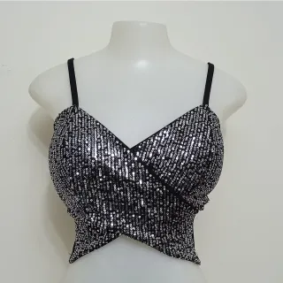 Bojo feminino paetê alcinha cropped com - Vermelho