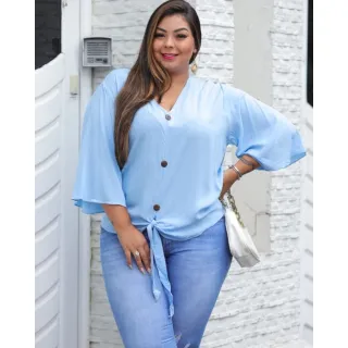Plus Size Blusa Feminina Amarrar - Preta