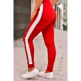 Calça Jogger Feminina Listrada em Crepe Slim com Bolso Bomber Tipo Moletom - Azul Escuro