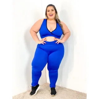 Calça Legging e Top Ginástica Plus Size Conjunto de Academia Fitness - Preto