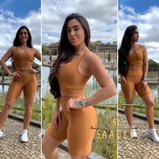 Bermuda Fitness Canelada Poliamida Conjunto TOP Academia - Lilás pétala de violeta