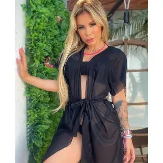 Seca Rápido Kimono de Amarrar Saida de Praia Curta - Branco