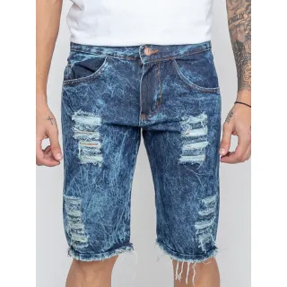 Preço barato bermudas masculinas em jeans sarja com elastano - escuro rasgada