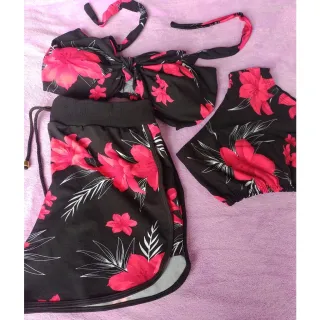 Biquíni Estampado + Shorts Feminino Cintura Alta - 6 VERDE