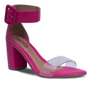 Sandália Confortável Feminina Salto Grosso Transparente Cristal - Off White/Cristal