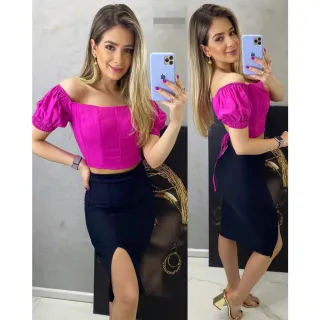 Ciganhinha Corselet Delicado Comportado Barbatanas Cropped Feminino - Azul Bebê