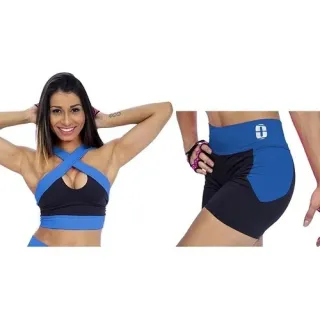 Top Cruzado + Short Cós Alto Conjunto Fitness Feminino - Branco