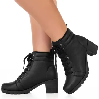 GiGiL Coturno Tratorado Feminino - Bota Baixo Salto - Preto