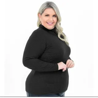 Blusa Plus Size Manga Longa Cacharrel Feminina do 44 ao 56 - Preto