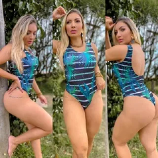 Moda Praia Feminina - Maiô Elástico nas Costas - Onça Moldura