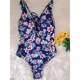 Moda Praia Tropical Boho: Maiô Uma Peça Babado com Bojo Removível 40-46 - Preto