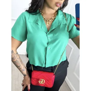 Camisa Social Feminina Cropped com Botões - Verde LIMA