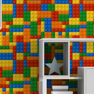Quarto Infantil Lego Autocolante - Papel de Parede Adesivo Colorido Lavável 3m - Único
