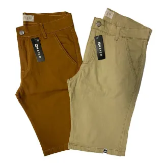 Lycra Colorida: Kit com 2 Bermudas Masculinas de Sarja - Preto e Caramelo