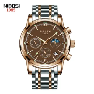 Relógio Masculino NIBOSI à Prova D'água Cronógrafo De Luxo Original - Branco ouro prata