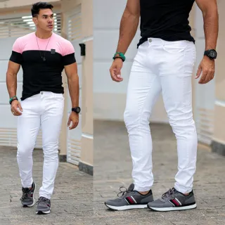 Calça Branca Esporte Fino Masculina Slim Fit Moderna - Preto