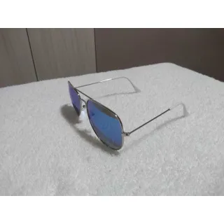Espelhado Feminino Masculino Aviador Óculos de Sol Lente Azul - Prata