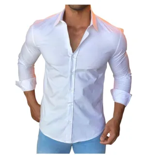 Moda Estilosa Camisa Social Masculina Slim fit Luxo Manga Longa - Creme