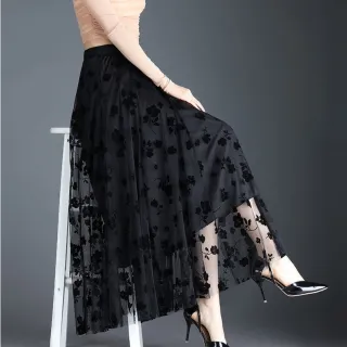 Saias Plissadas Longas de Malha Tutu - Moda Feminina - Preto1