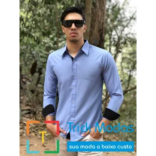 Promoção Super Atacado: Camisas Masculinas Slim Fit Estampadas e Xadrez - P ao GG - Azul Claro
