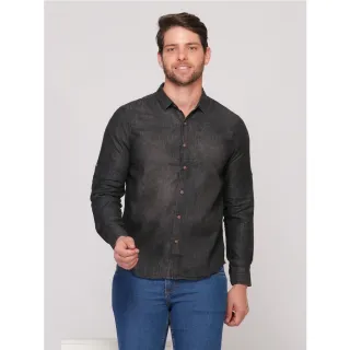 Lavagem Especial Camisa Jeans Masculina Lisa Importado - Azul Marinho