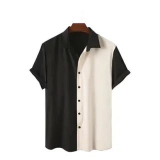 Camisa Masculina Feminina Slim Fit Alta Qualidade - Metade Preta e Branca Tendência Moda 2022 - M