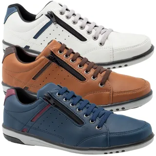 Confortável Kit de 3 Pares de Sapatenis Masculino com Elástico - Modelo 750 A2 - Café-Conhaque-Azul
