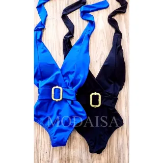 Maiô Preto com Bojo e Cinto - Maios Feminino Senhora - mostarda