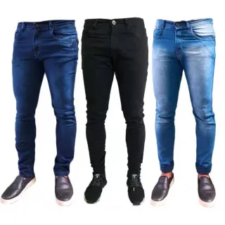 Kit Slim Fit Calças Jeans Masculina Skinny com Lycra Elastano - CLARO+ESCURO+CLARO
