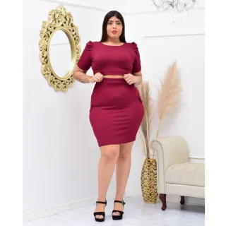 Conjunto Moda Gringa Feminina Plus Size: Saia Tubinho e Cropped Princesa - VERDE JADE