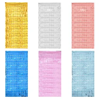 Decoração Festa Metalizada Quadradinha - Painel Cortina Parede - Vermelho