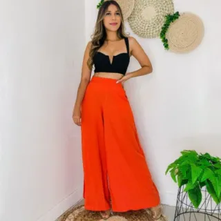 Pantalona Feminina em viscolinho P/M/G - vinho-sem cinto