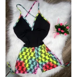 Academia cordinha lateral macaquinho fitness com bojo - estampa 13