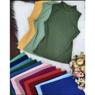 Blusa Feminina Canelada Verão 2022 - Blogueirinha Gola Alta - Verde Militar