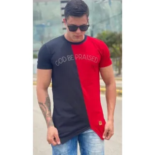 Lancamento Camiseta Longline Masculina Oversized - Camisa Vermelha com preto.