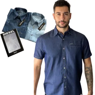 Premium Manga Curta Social Jeans Camisa
